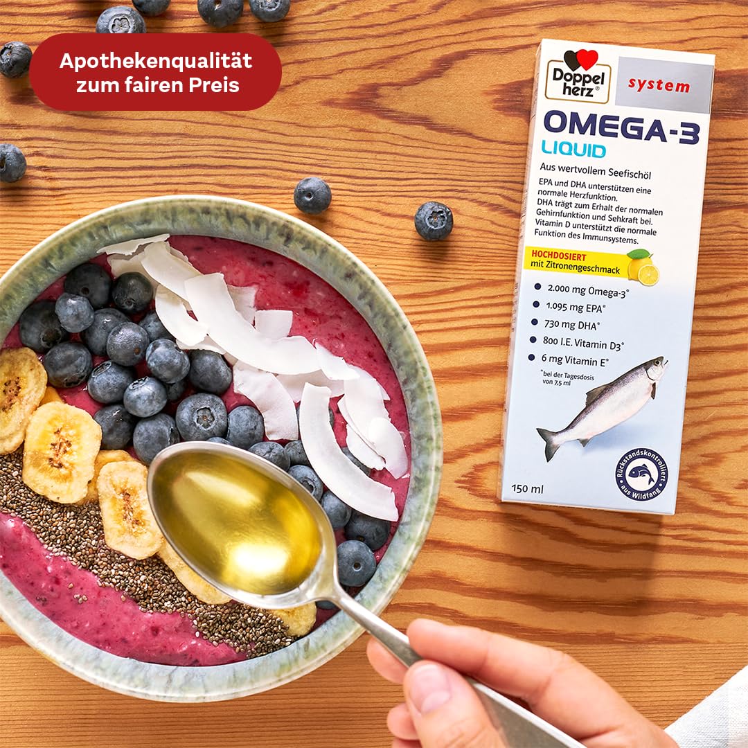 Doppelherz system OMEGA-3 LIQUID – Herzfunktion + Immunsystem | Vitamin D als Beitrag für die normale Funktion des Immunsystems - EPA/DHA als Beitrag für die normale Herzfunktion - 450ml