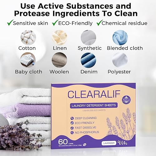 Miniatura 3 de CLEARALIF Hojas de detergente para ropa, hasta 180 cargas, lavanda fresca, sin líquido, ecológicas, cero residuos, ahorran espacio, tiras de