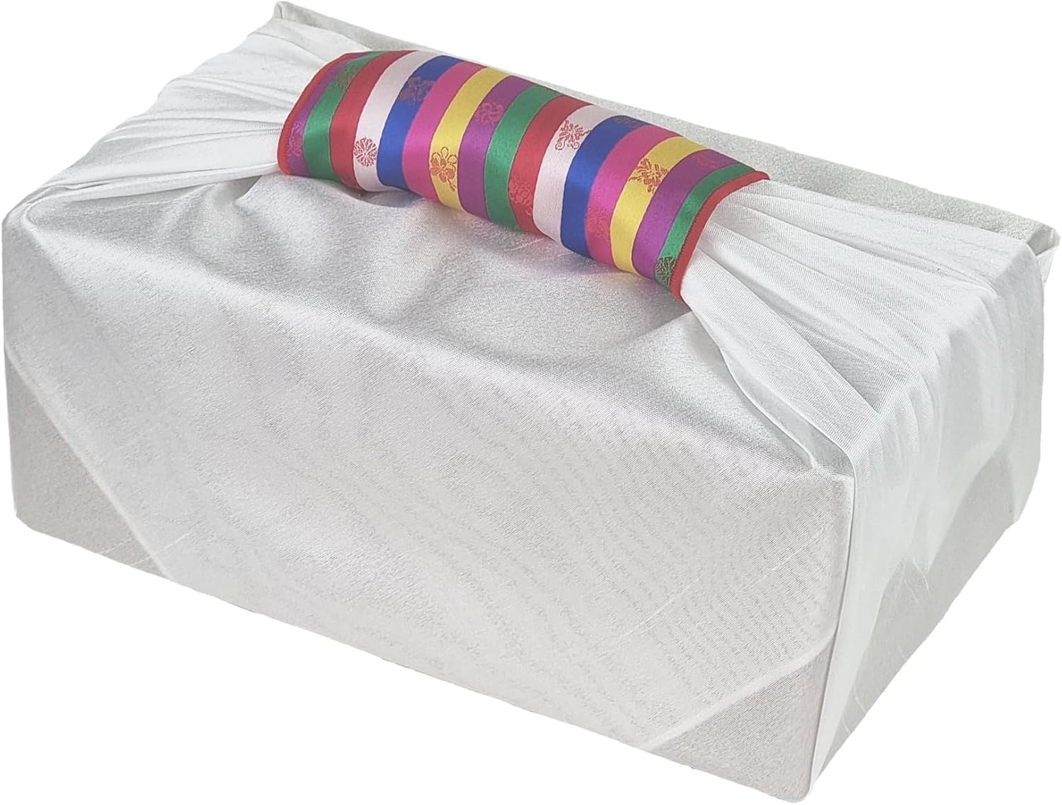 Seoulful Vintage Korean Bojagi Gift Wrapping Set - White Cloth with Saekdong Multicolor Accent - Traditional Fabric for Box Presents - Cultural Celebration Gift (28 inches)