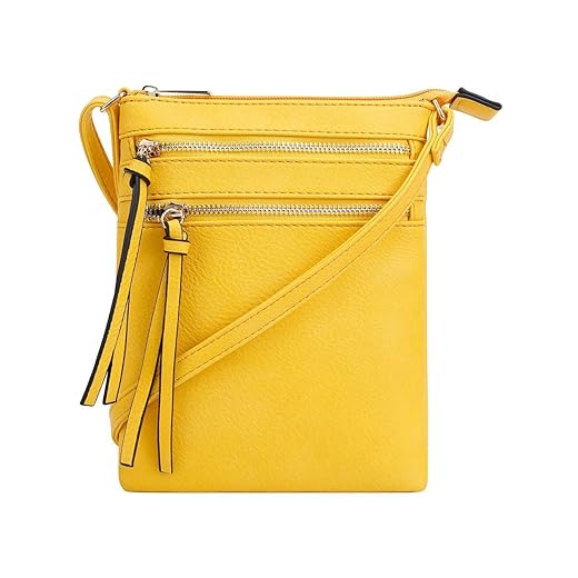 DELUXITY Essential Casual Functional Multi Pocket Double Zipper Crossbody Purse Bag for Women Yellow