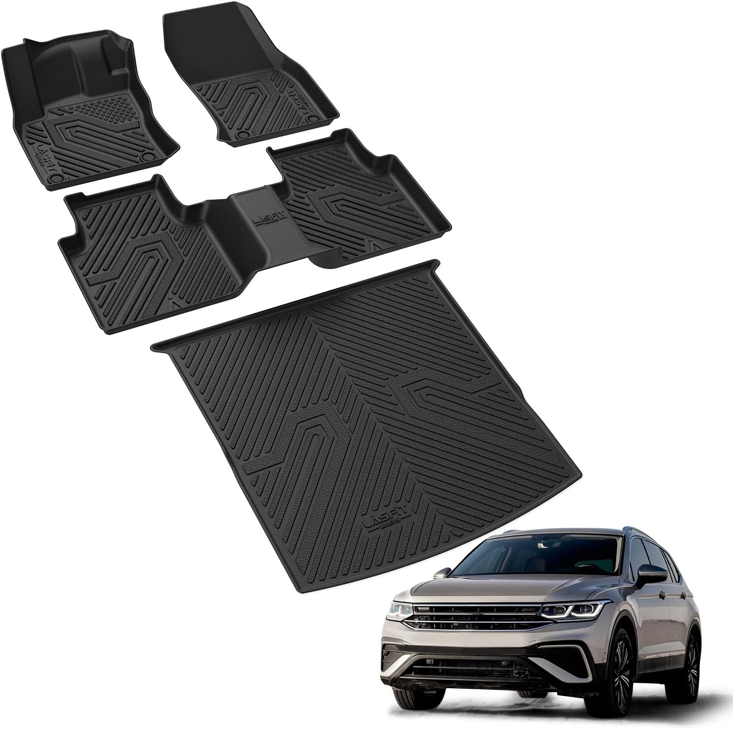 LASFIT Floor Mats for Volkswagen VW Tiguan 2018-2024 (Fit 5 Seats), All Weather TPE Custom Fit Car Mats for 1st & 2nd Rows Floor Liners & Trunk Mats for VW Tiguan Accessories, Easy to Clean, Black - Image 8