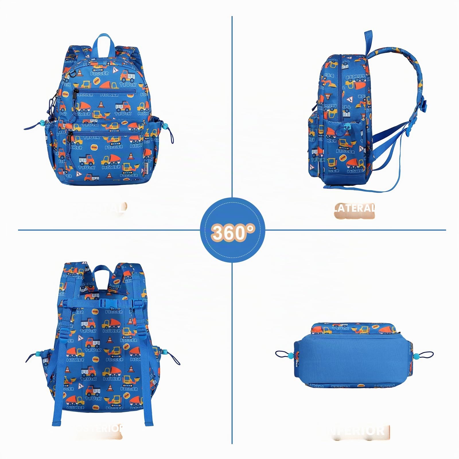 Chase Chic Mochila Escolar Niño Azul Celeste Construcción 5-9 Años - Tamaño Mediano 13L (Apto A4) Resistente al Agua Ergonómica para Primaria