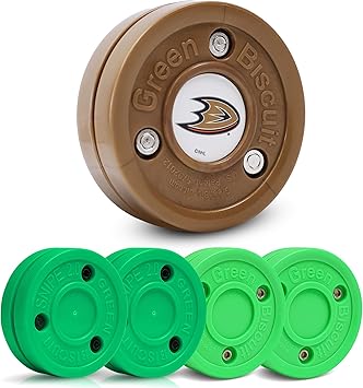 Green Biscuit 4-Pack Off Ice Hockey Pucks - 2 Original Passer and 2 Snipe New 2.0 Puck, Street Hockey Puck for Passing, Stickhandling and Shooting, Plus 1 NHL Puck-Official