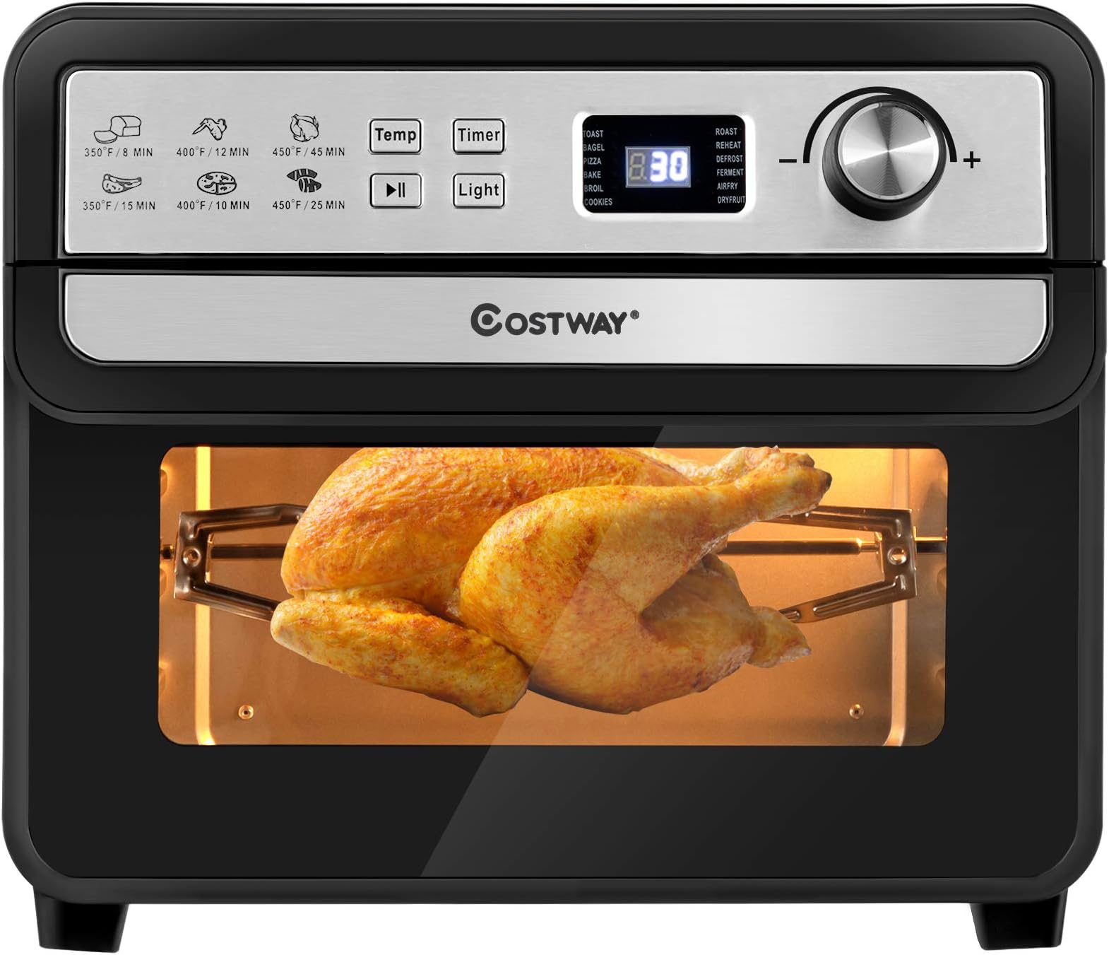 COSTWAY Air Fryer Toaster Oven, 12-in-1 Convection Airfryer Oven, with Timer, Temperature Control, 12 Functions with Toast, Bagel, Pizza, Bake, Broil, Cookies, Roast, Reheat, Defrost, Ferment, Air Fry, Dry Fruit, Countertop Cooking Oven, 9 Accessories, 23Qt Large Capacity, 1700W, Black