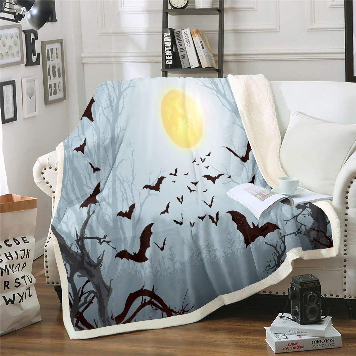 Couvre-lit Halloween doux en polaire Sherpa pour canapé sans frissons