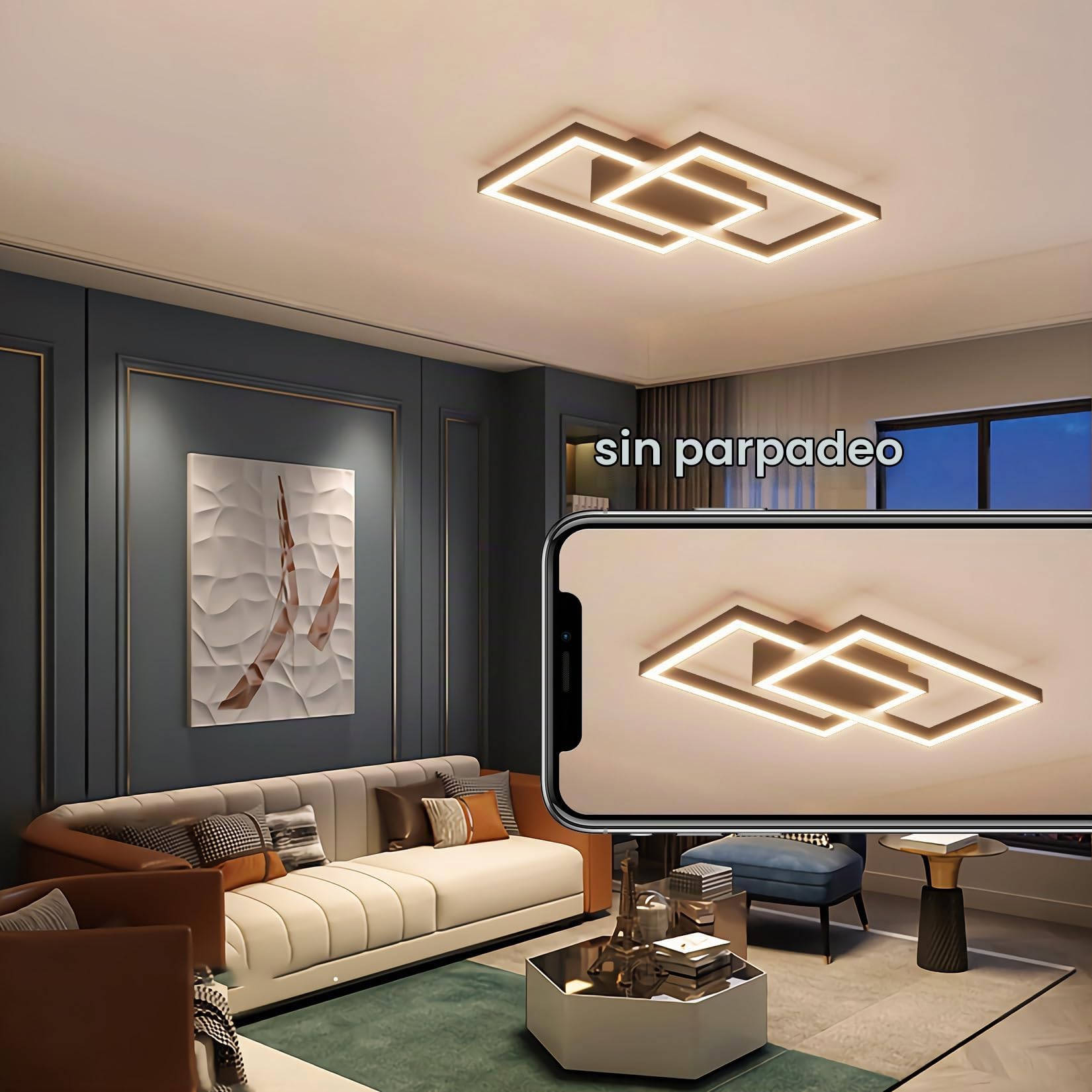 Klighten Lámpara de techo LED 35W, Negro Plafón Led Techo Geometría Moderna, Blanco Cálido 3000K Luz de Techo para Cocina Salon Dormitorio Pasillo, L40cm ×W30cmx H4cm