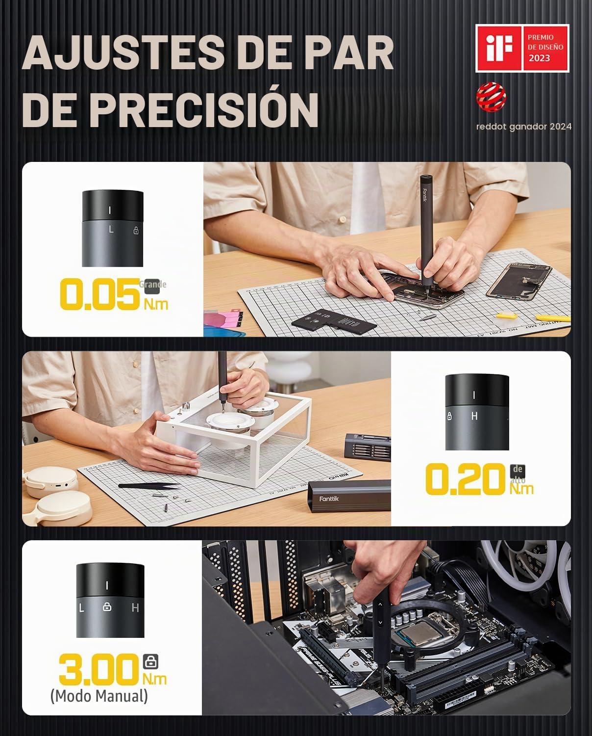 Fanttik Mini destornillador eléctrico, juego de destornilladores de precisión con 50 puntas de precisión magnéticas, par de 2 engranajes, sin cable, para cámara de teléfono, reloj portátil (Gris)