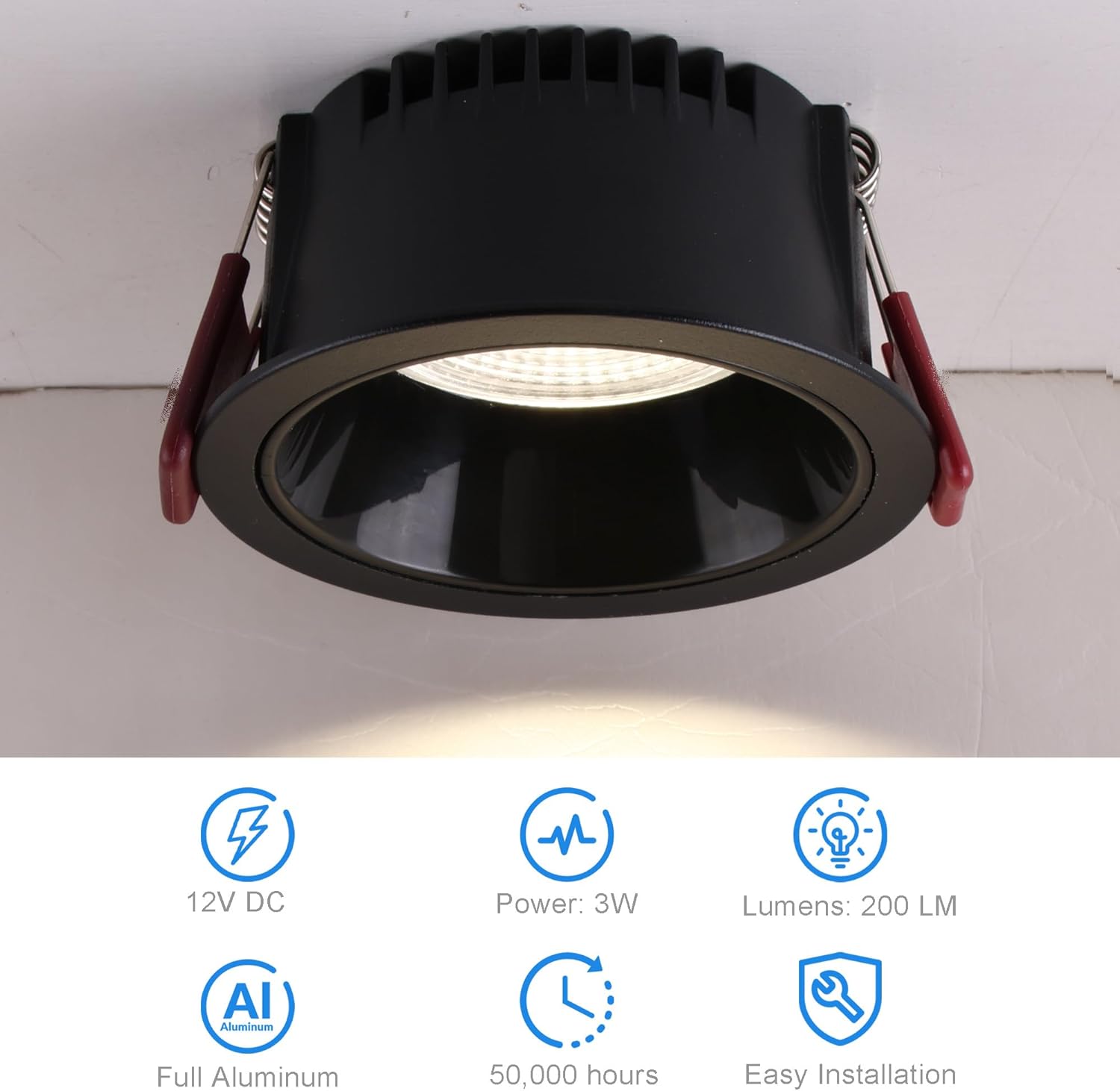 3.5Inch 12V LED RV Recessed Puck Light - 6Packs, Full Aluminum 12 Volts RV Light Fixture for Motorhome, Camper, 3000K Warm White