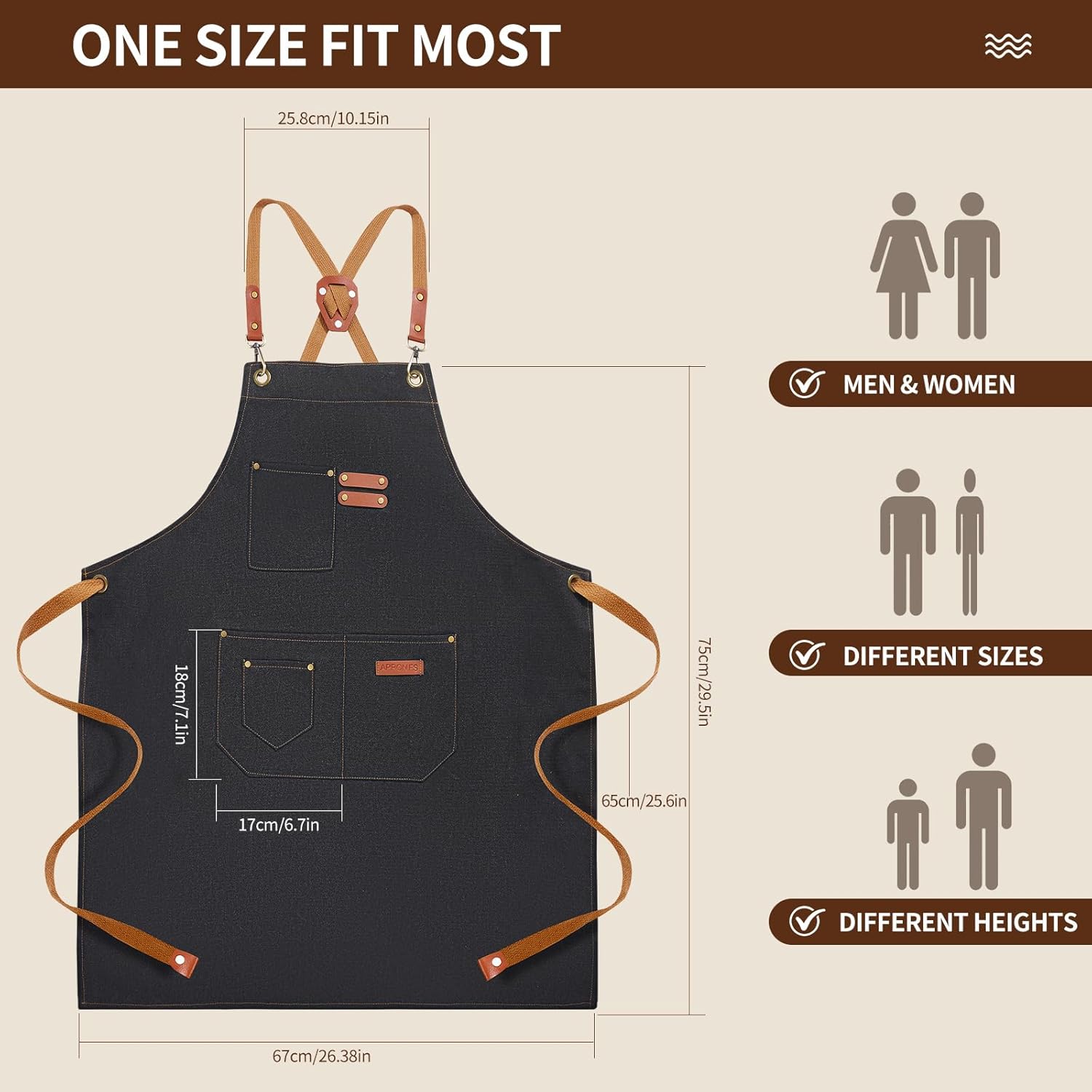 Chef Aprons for Men Women with 4 Large Pockets, Cotton Canvas Cross Back Adjustable Apron for Work grilling kitchen gardening - Image 2
