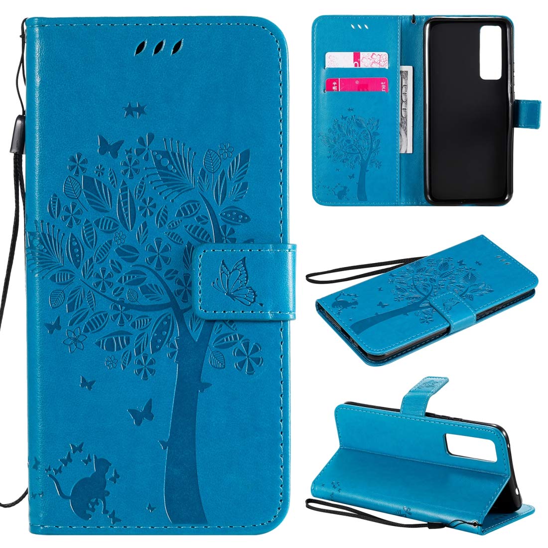 Mobile Phone Protection Case for Huawei Nova 7 Tree & Cat Embossed Pattern Horizontal Flip Leather Case with Holder & Card Slots & Wallet & Lanyard