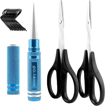 RC Body Reamer 0-14mm Hole Puncher with Sleeve & Curved & Straight Scissors & 8 Pieces Body Clips Set Cars Body Mounting for RC Vehicle Truck Plastic Body Shell Cover Hobby Repair Tools Blue