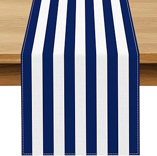 Navy Blue and White Striped Table Runner Nautical Theme Birthday Party D...