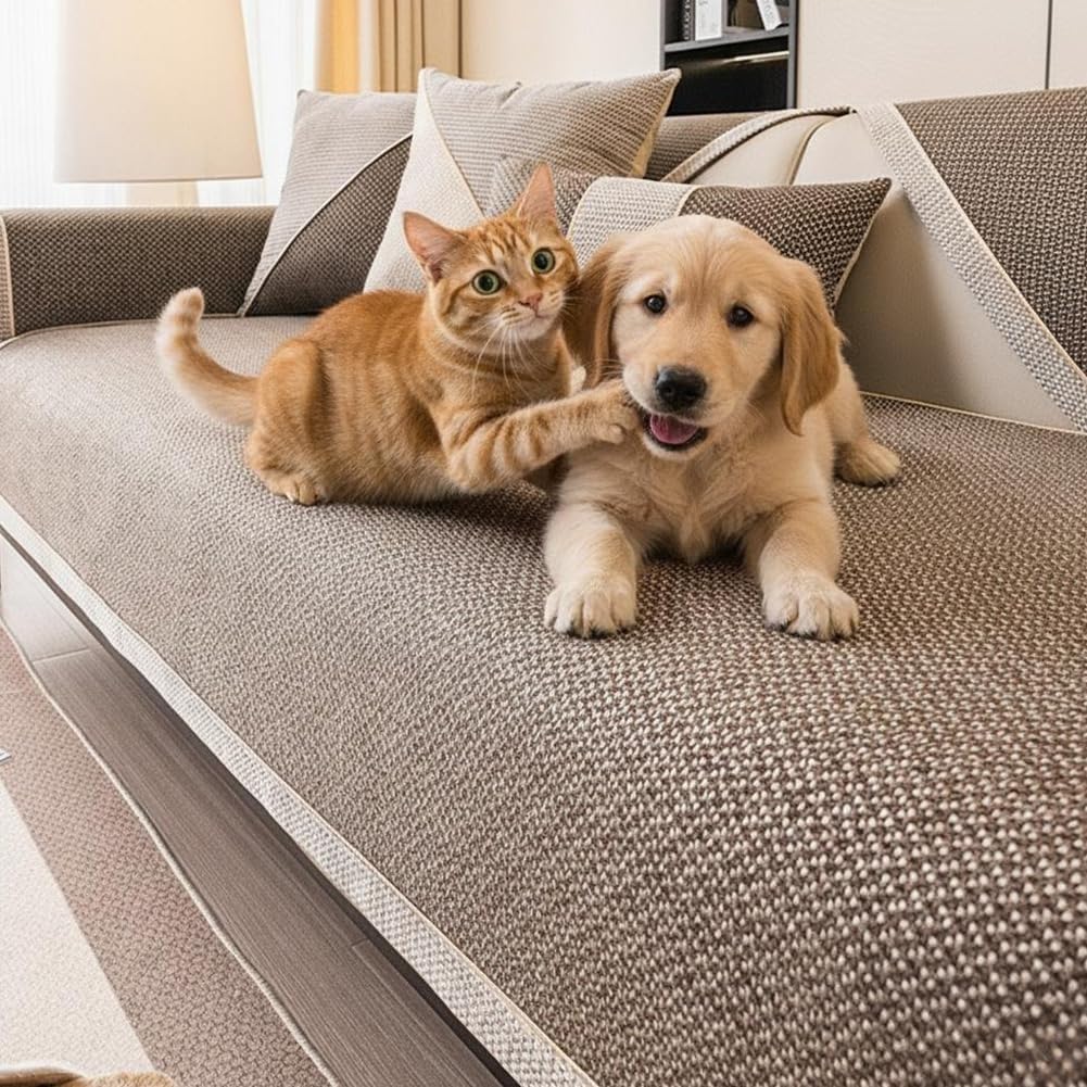 Protège-Canapé pour Chiens et Chats Tissu Anti-Griffe Lavable Couleur Café