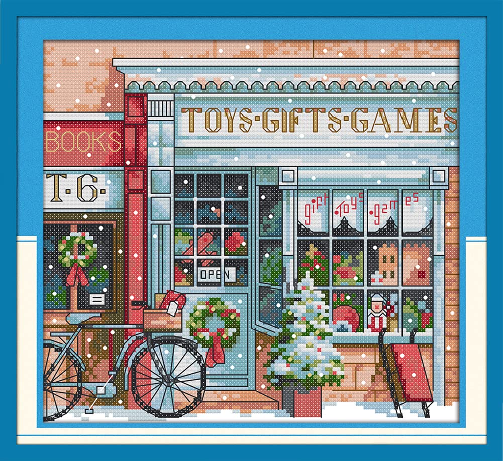 Awesocrafts Cross Stitch Stamped Kits Gift Toy Shop Easy Patterns Cross Stitching Embroidery Needlework Kit Supplies (Shop,Stamped)