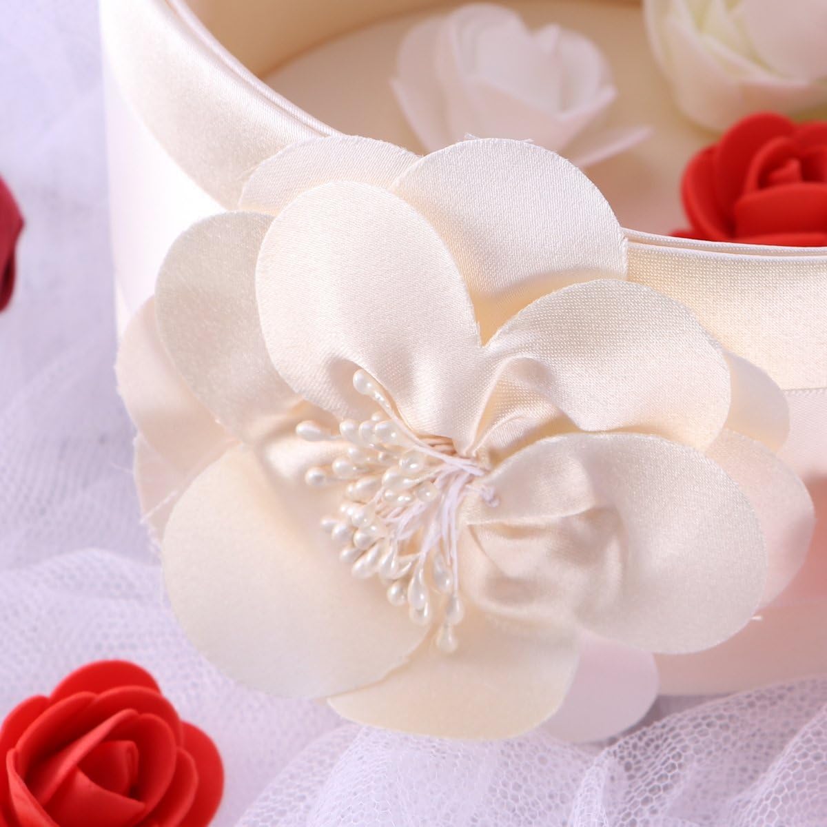 Healifty Vintage Satin Wedding Flower Girl Basket for Ceremony Party Handmade Romantic Flower Basket 8.26X5.90X5.90In Ideal for Weddings Showers and Anniversary Celebrations