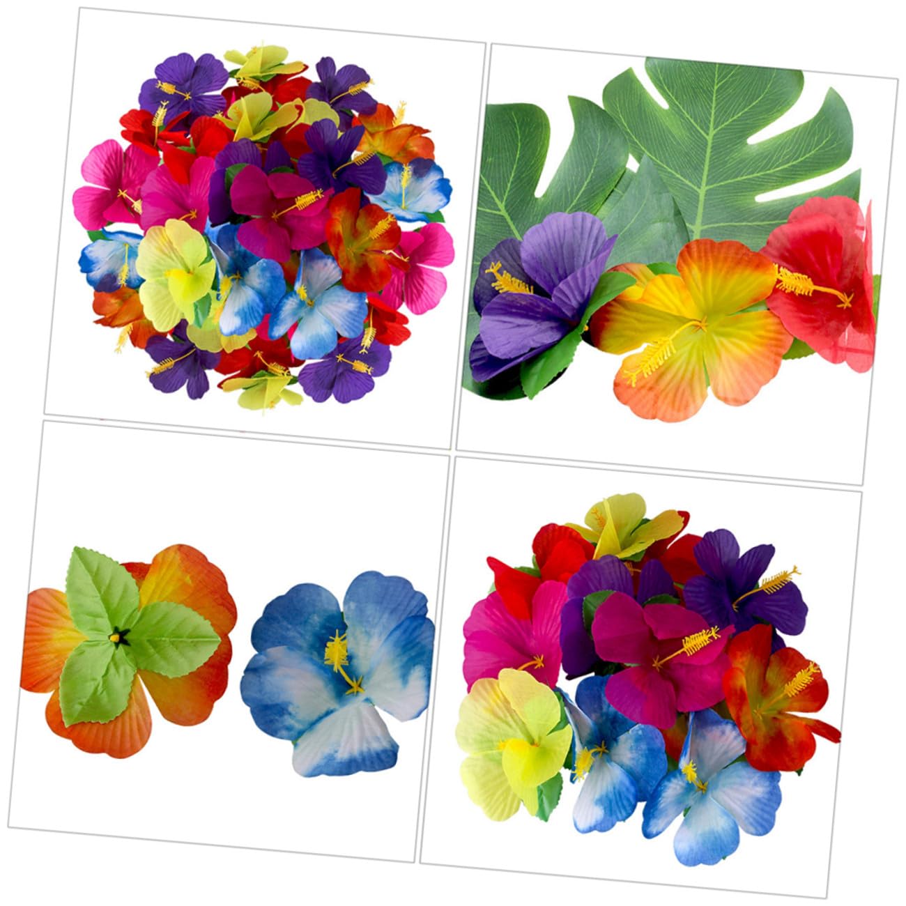 72stücke Künstliche Tropische Hibiskus Kunstblumen aus Stoff für Sommerfest Dekoration und Fotorequisiten als Hawaii Blumendekoration für Wohnzimmer und Veranda Zufällige Farbe