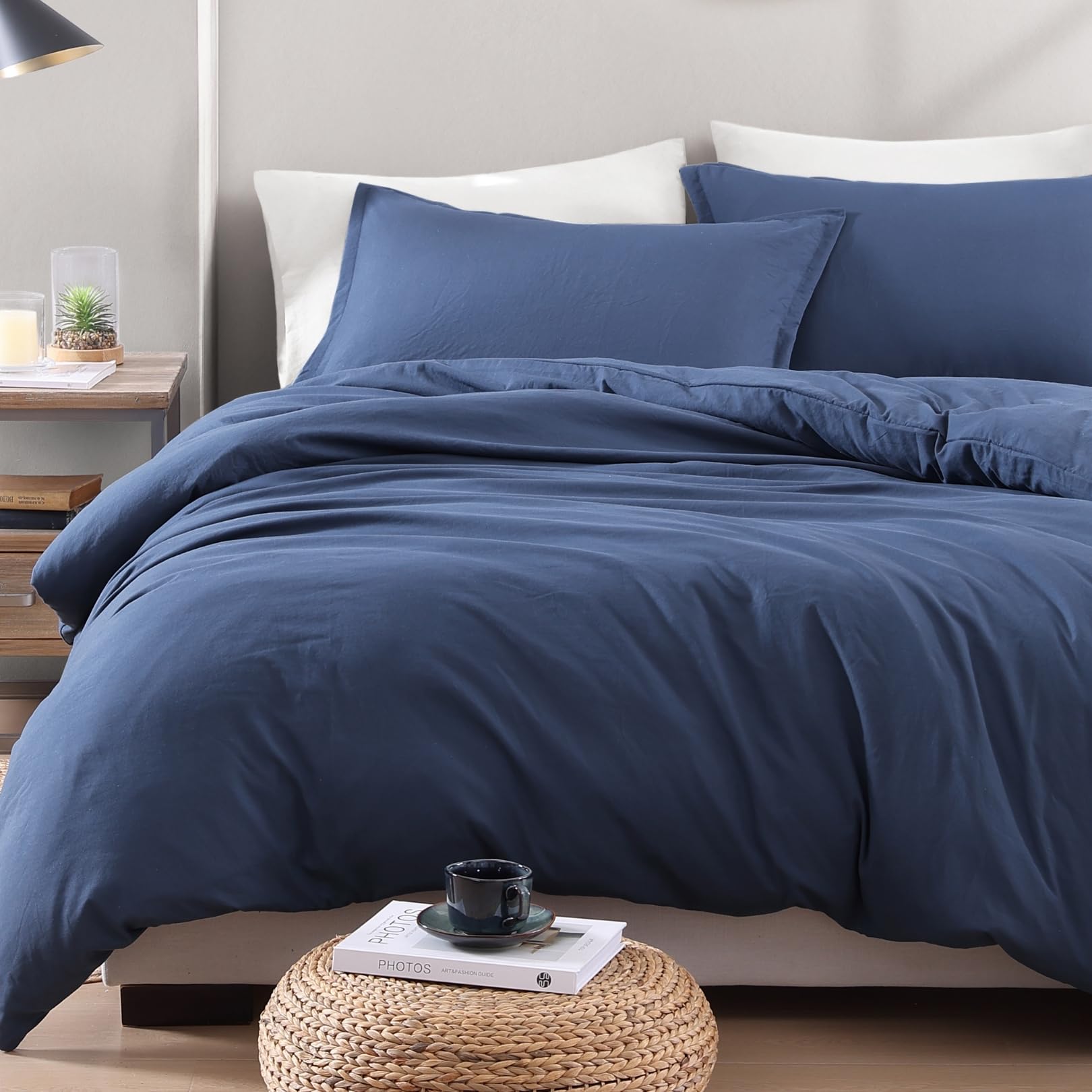 LANE LINEN 4-Piece King Bedding Set - Pre-Washed Microfiber Duvet Cover, Fitted Sheet, and Pillowcase – Cozy and Durable (Navy)