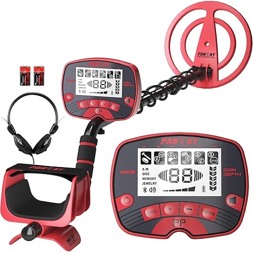 PANCKY Metal Detectors for Adults Waterproof, Professional Higher Accuracy Gold Detector with LCD Display, 5 Mode, Advanced DSP Chip 10" Coil, PK0075, Crimson