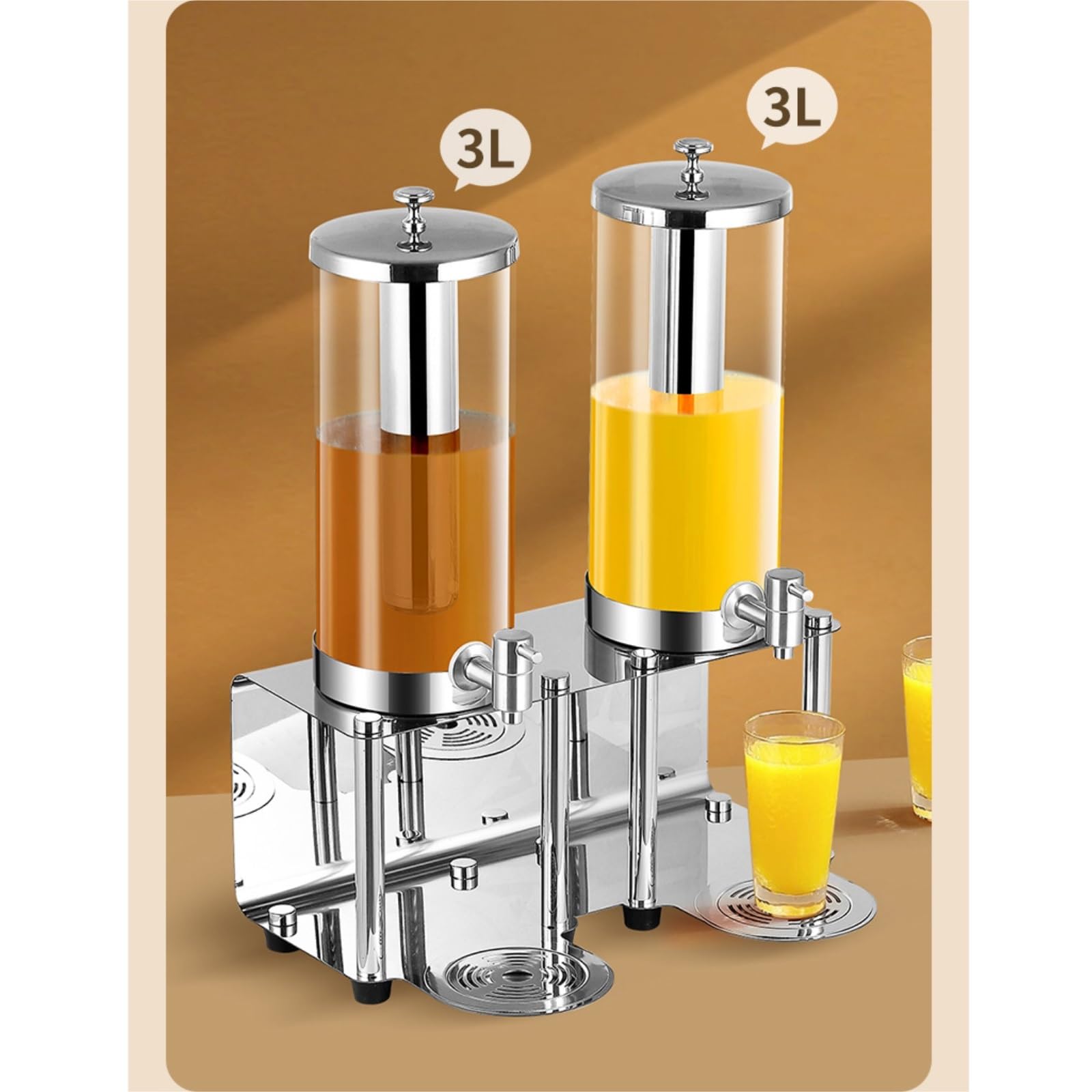 Distributore di Bevande da 3 Litri con Nucleo di Ghiaccio Centrale E Vassoio Raccogligocce in Acciaio Inossidabile, Dispenser di Bevande Fredde per Feste, Dispenser di Succhi, 3 Litri