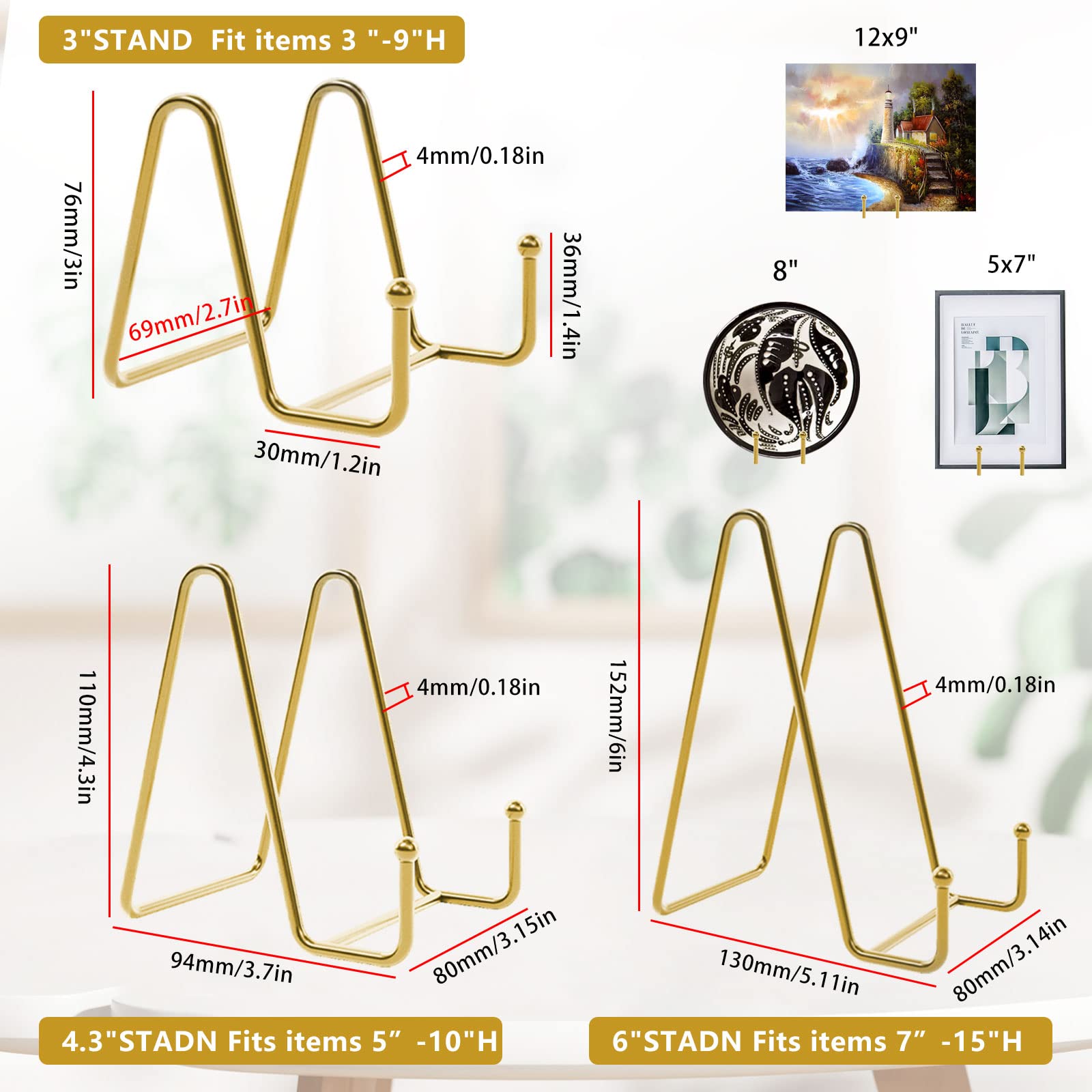 Heyous Supporto Per Piastre Display In Oro Rosa - 2 Pezzi, Altezza 11,4 Cm, In Metallo, Per Quadri Foto Libri E Piatti Decorativi - 3