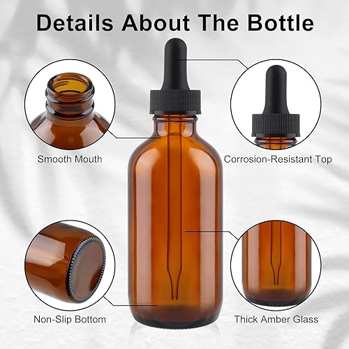 Miniatura 16 de Botellas de vidrio ámbar de 1 oz (1.0 fl oz), paquete de 12 botellas vacías recargables con tapa negra, botella de aceites esenciales a prueba