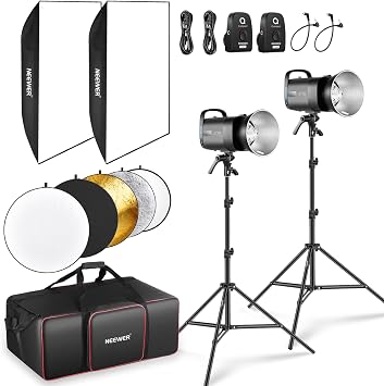 NEEWER 800Ws Studio Monolight Flash Light Kit 2 Pack S101-400W PRO 5600K Strobe Lights with 2.4G Trigger/150W Modeling Lamps/Bowens Mount/Softboxes/Stands/Reflector/Bag, Compatible with QPRO