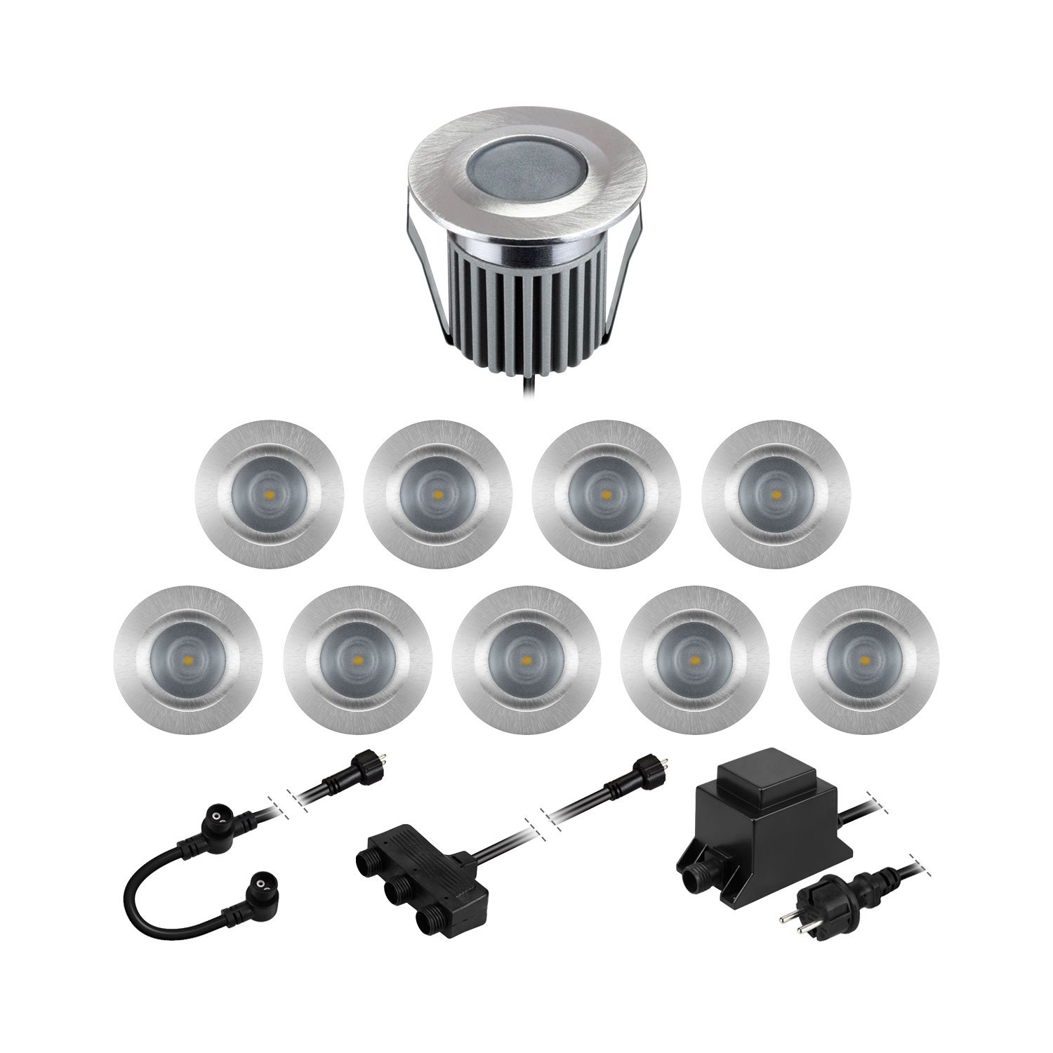 ledscom.de Wpuszczane lampy podłogowe LED BODES do użytku zewnętrznego, ciepłobiałe, każda 94lm/lampa, matowe, okrągłe, 50mm Ø, zestaw 10