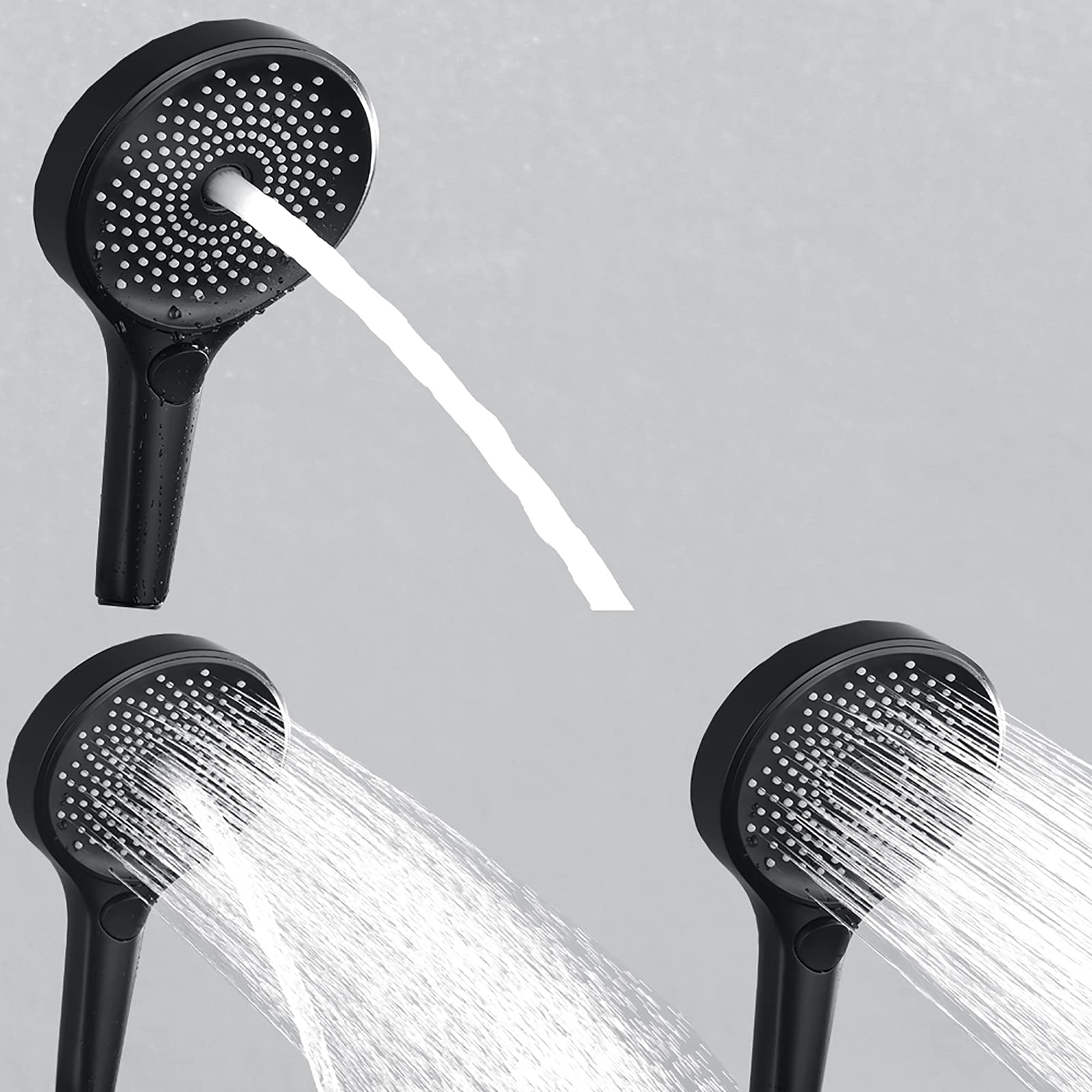 Alcachofa de Ducha, ABS Cabezal de Ducha Alta Presión Ahorro de Agua Cabezal de Ducha de Mano 3 Modos Universal Telefono Ducha con 1.5M Manquera Ducha, ABS Soporte de Ducha,Negro