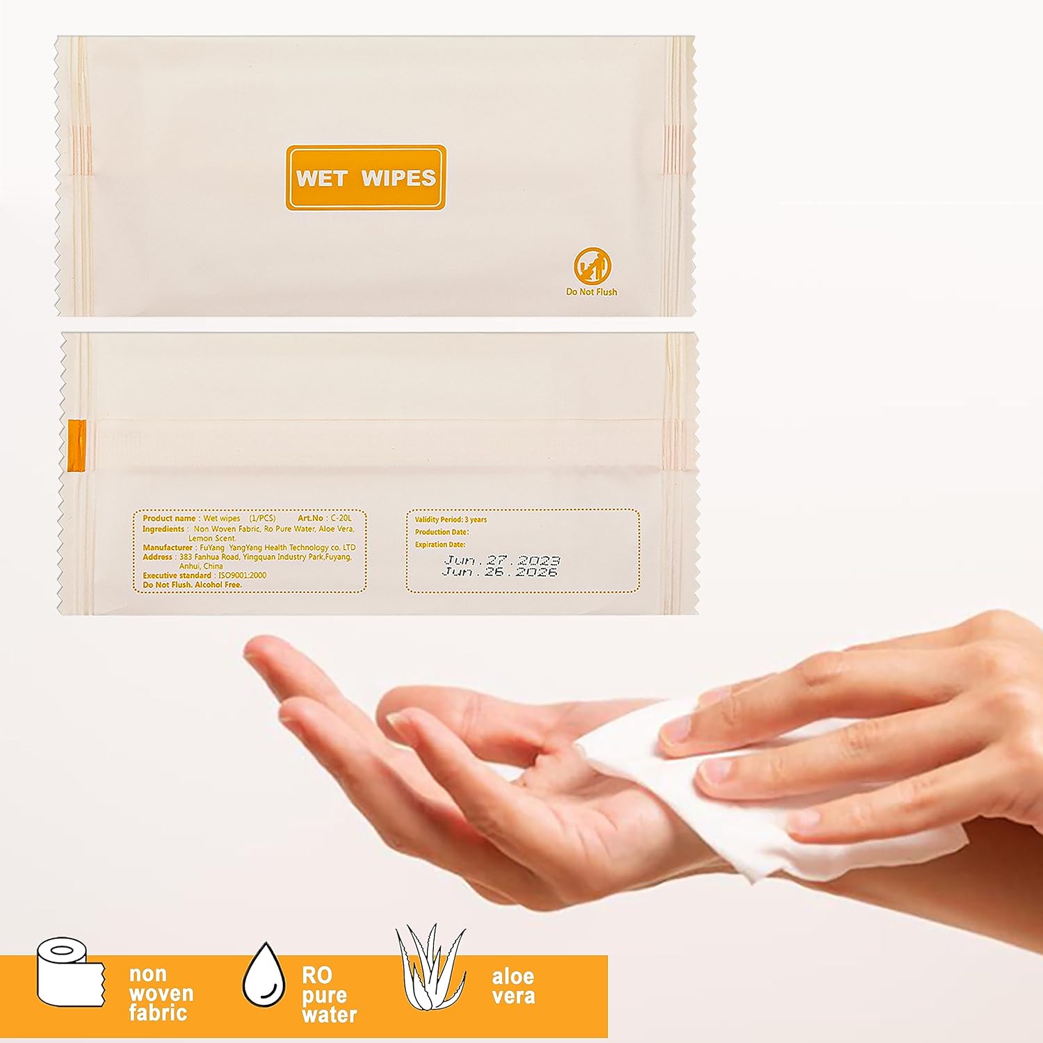 200 pcs Wet Wipes Individually Wrapped, Lemon Travel Wipes, Clean Wipe Individual Wipes Bulk for Travel with Aloe for Butt, Hands, Face Cleaning, Daily Use