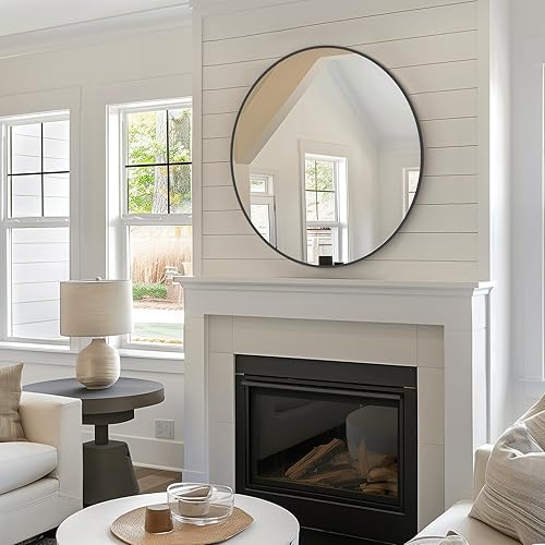 Miniatura 70 de HOMECOOKIN Espejo de pared redondo de 32 pulgadas, espejo circular dorado para baño con marco de metal, espejo dorado redondo para decoración