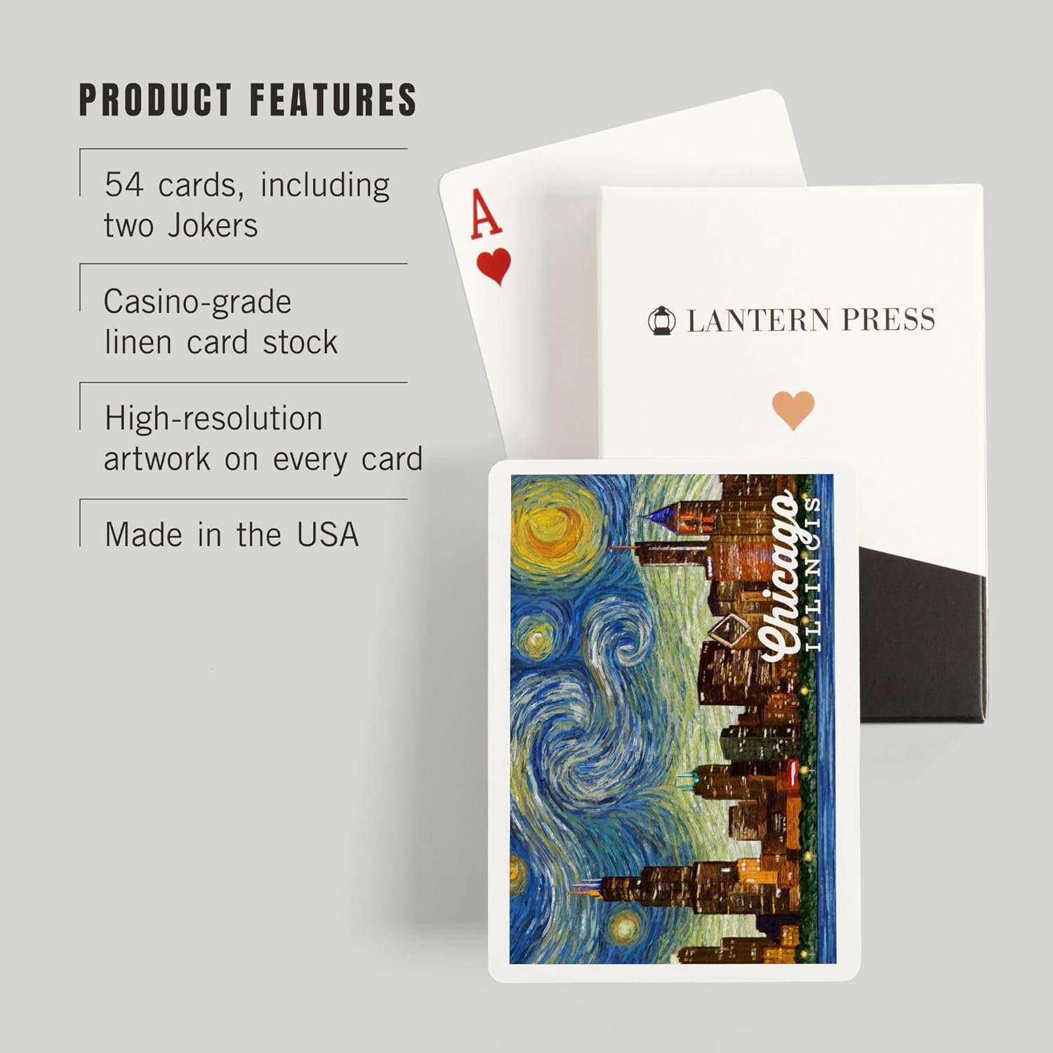 Lantern Press Chicago, Illinois, Starry Night, 52 Playing Cards for Adults, Poker Size Card Deck