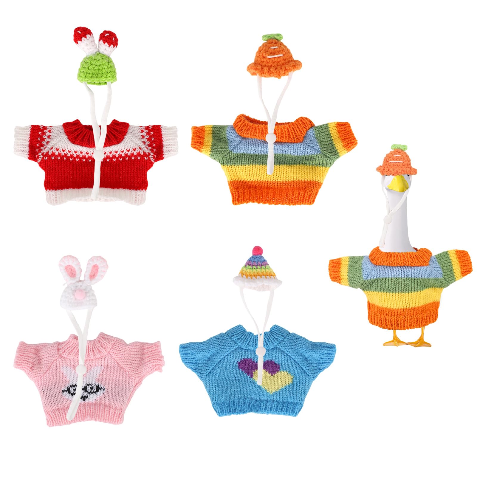 4 Set 7in/17.78cm Desk Goose Outfits, Cute Knitted Shirt Hat Mini Porch Goose Statue Costume for Magnetic Geese Key Holder