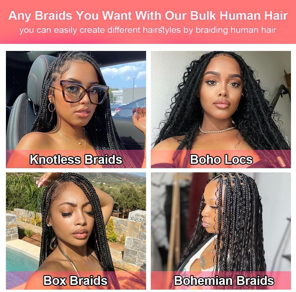 Human Braiding Hair Deep Wave Bulk Human Hair for Braiding No Weft 100% Unprocessed Natural Black 100g Bulk Human Braiding Hair for Boho Braids_voghion.com