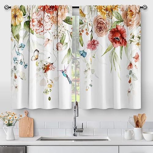 Miniatura 24 de Aimego Cortinas de cocina de madera con margaritas y flores – Cortinas de madera rústicas, retro, floral, granja, primavera, mariposa, planta,
