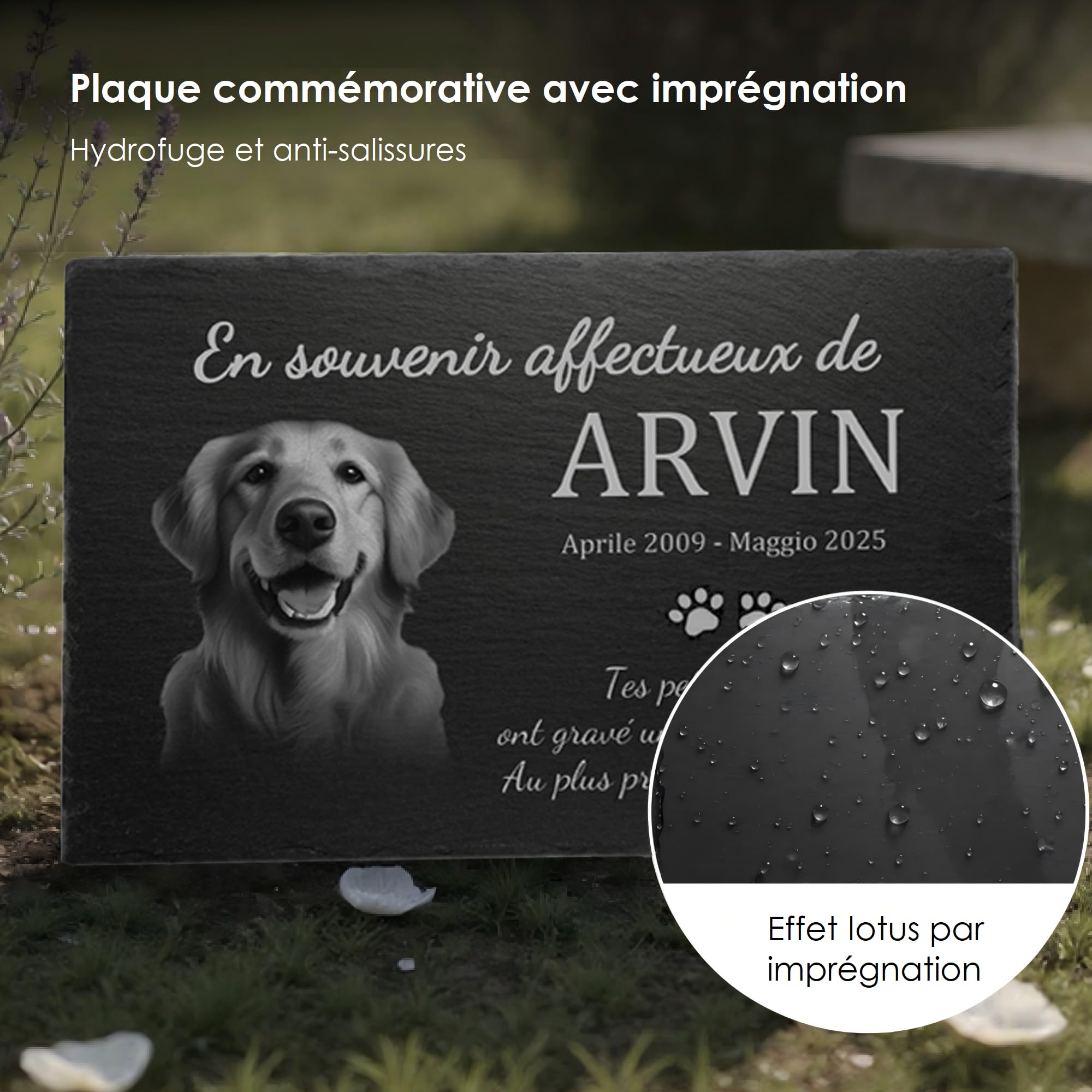 Plaque funéraire personnalisée en Ardoise Naturelle 30x20cm – Gravure Laser Photo & Texte – Pierre commémorative pour Chien, Chat & Animaux – Artisanat Allemand