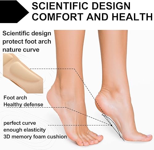 Miniatura 5 de Eurzom 4 pares de calcetines de soporte de arco para mujer, calcetines invisibles con forro acolchado 3D, medias de nailon con cojín de esponja