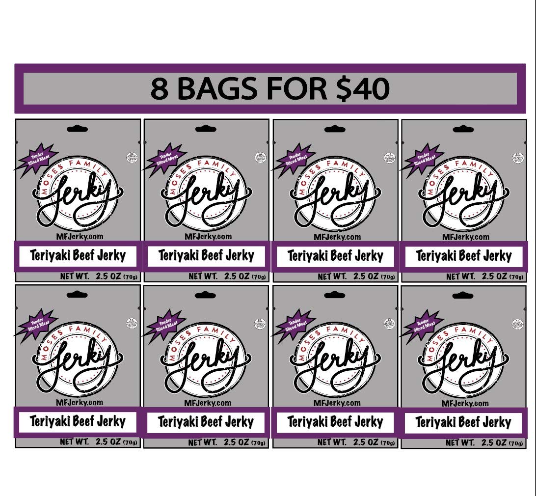 Moses Family Beef JerkyTeriyaki Beef Jerky, 2.5 Ounce (Pack of 8), Bulk Pack, Disruptively Fresh Sliced Meat