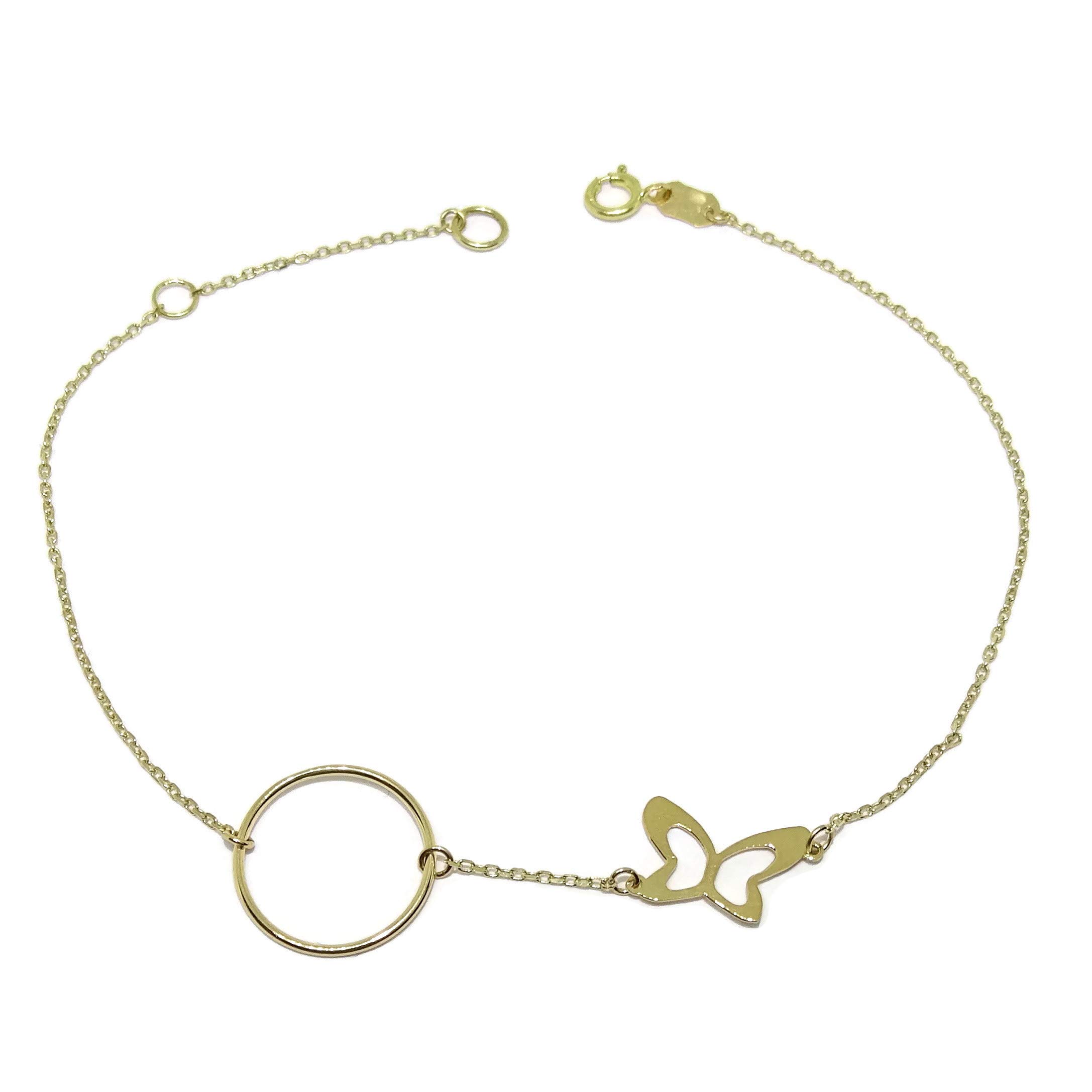 Never Say Never Pulsera de Oro Amarillo con Karma y Mariposa de 19.00cm Que se Puede Poner a 16.00c. Cierre reasa