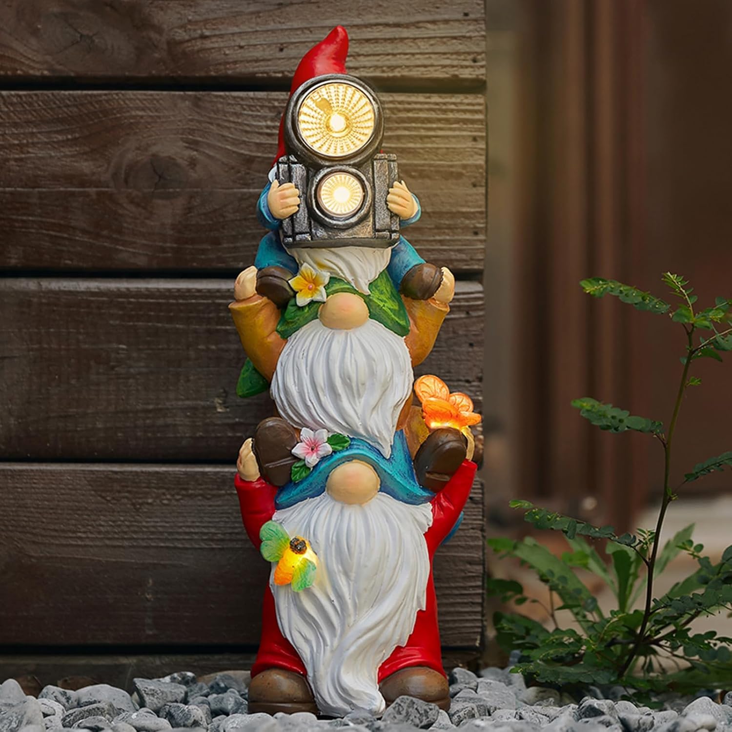 Funny Photography Garden Gnomes Statue, Solar Christmas Gnomes Outdoor Decor for Yard, Lawn, Patio, Porch, Unique Xmas Birthday Housewaming Gifts,12 Inch, Resin