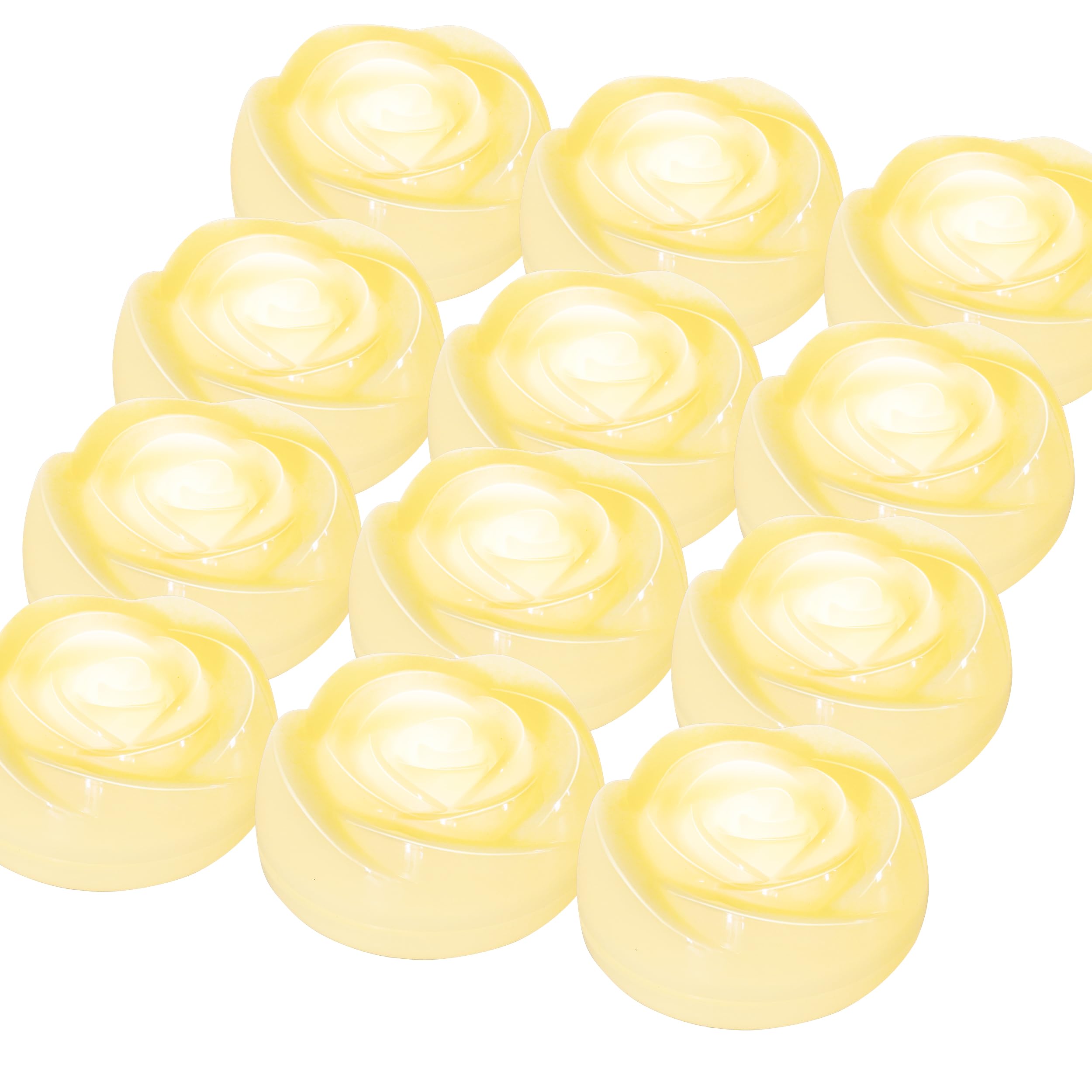 Aignis 12pcs Flameless LED Floating Candles, Ivory Rose Plastic Tealights Battery Operated, 120+ Hours Glow Time, Cozy Light for Romantic Pool/Bathtub/Hot Bath/Wedding Centerpiece Decor(D2.83*H1.42)