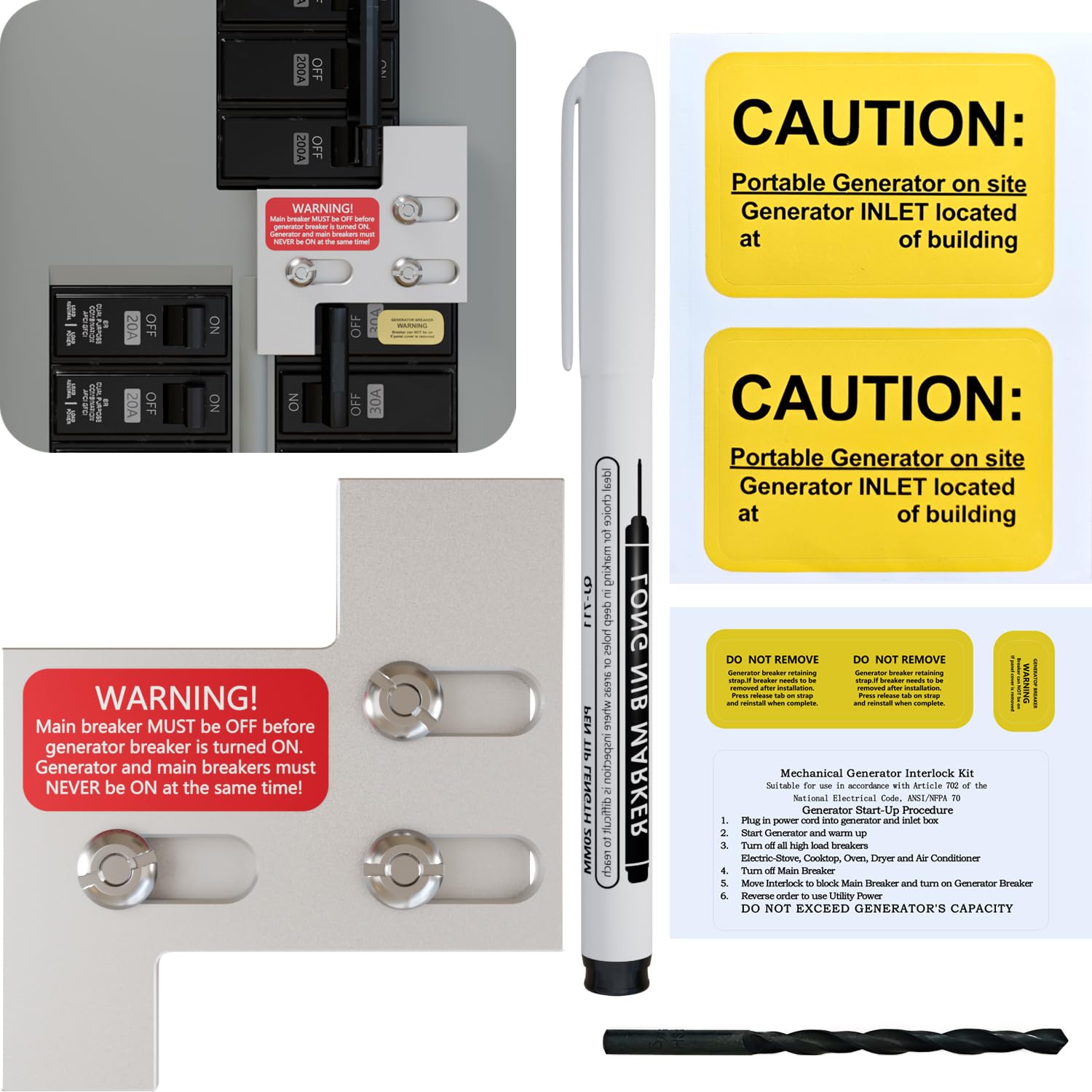 Generator Interlock kit Compatible with General Electric GE 150/200 Amp Panels, Professional Interlock kit, 1 1/4" Distance Between Main and Branch