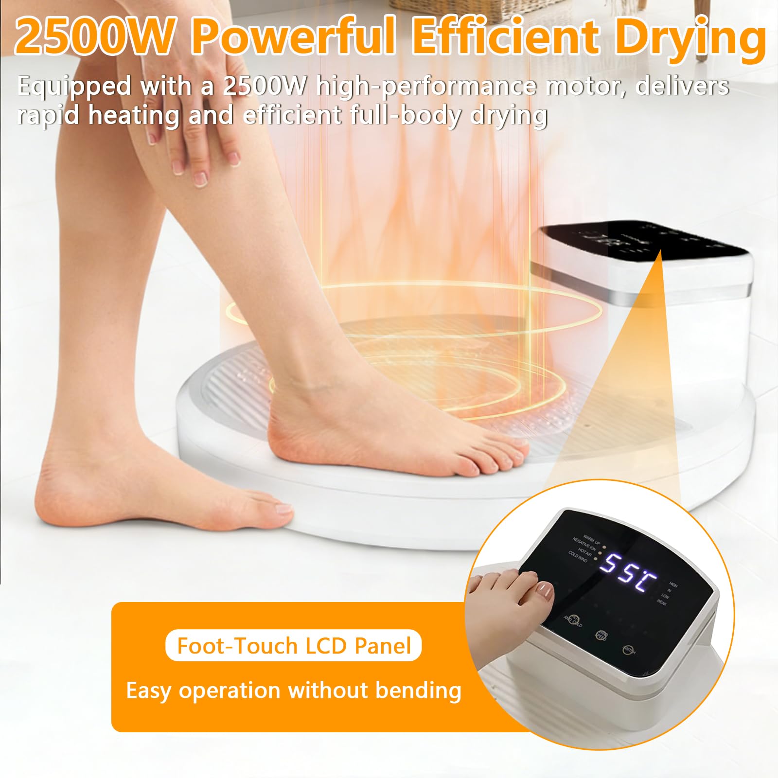 Ganzkörpertrockner 2500 W mit Vorwärmfunktion LED-Füßen Touch-Panel 3 Geschwindigkeiten kalte/warme Luft