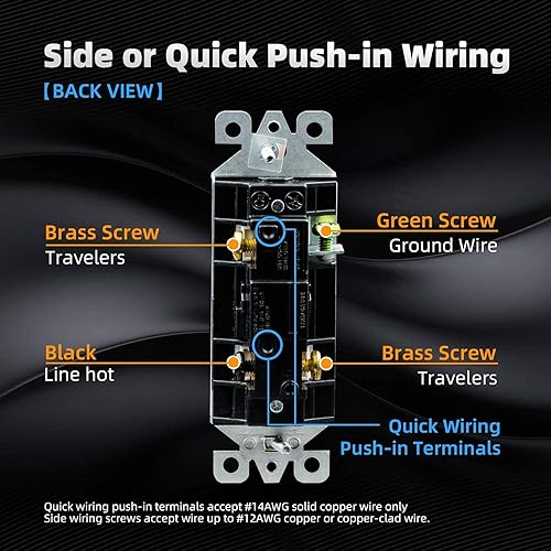 Miniatura 4 de ELEGRP Interruptor de luz decorativo de 3 vías, blanco mate, 15 amperios, 120277 voltios, repuesto de interruptor de pared de paleta basculante de