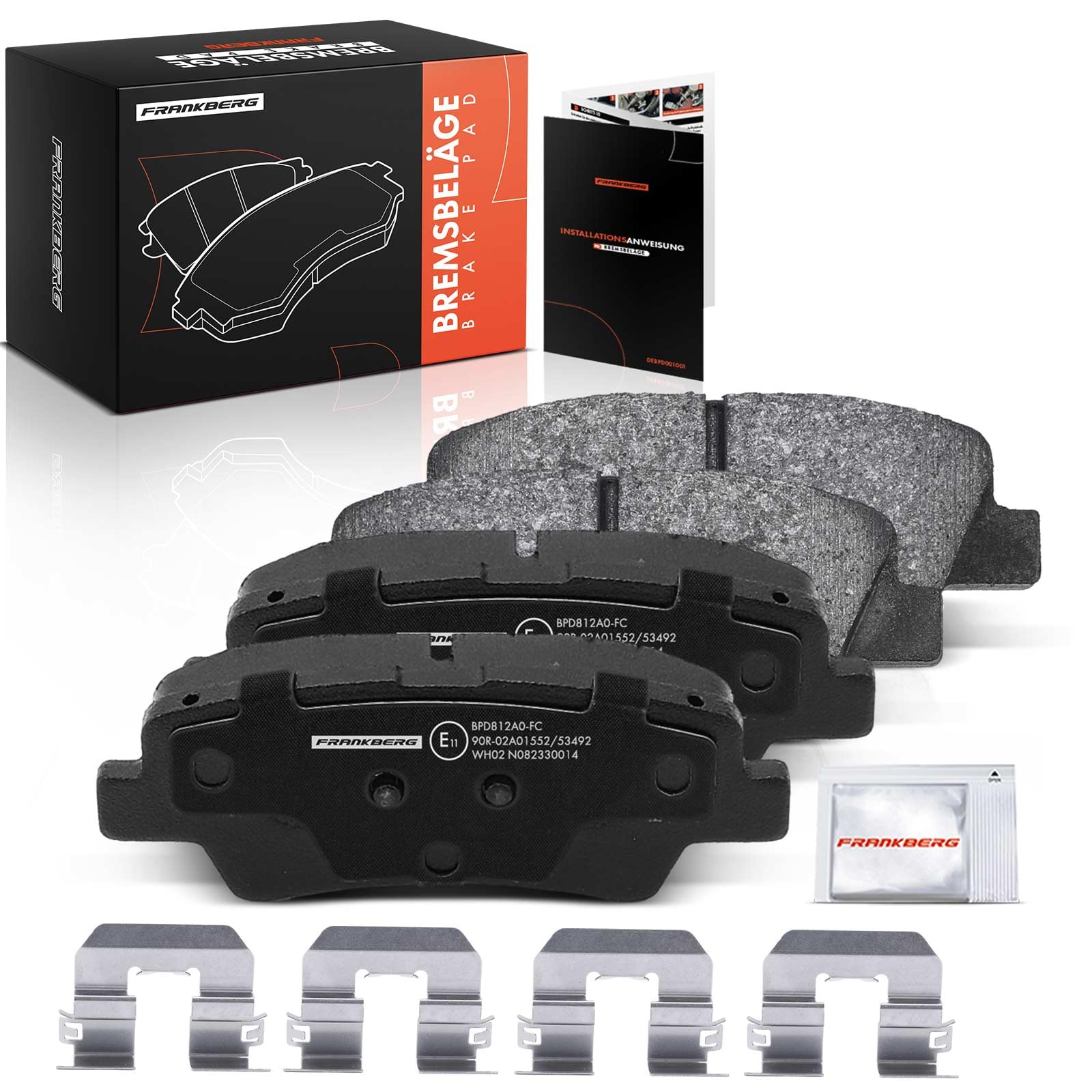 Frankberg Set di pastiglie freno comprensivo di 4 pastiglie freno | 583023KA35, 583023RA70; Compatibile con: Tucson Van/SUV TLE, Optima Sportswagon JF, Rio III UB, i20 GB IB, Optima JF