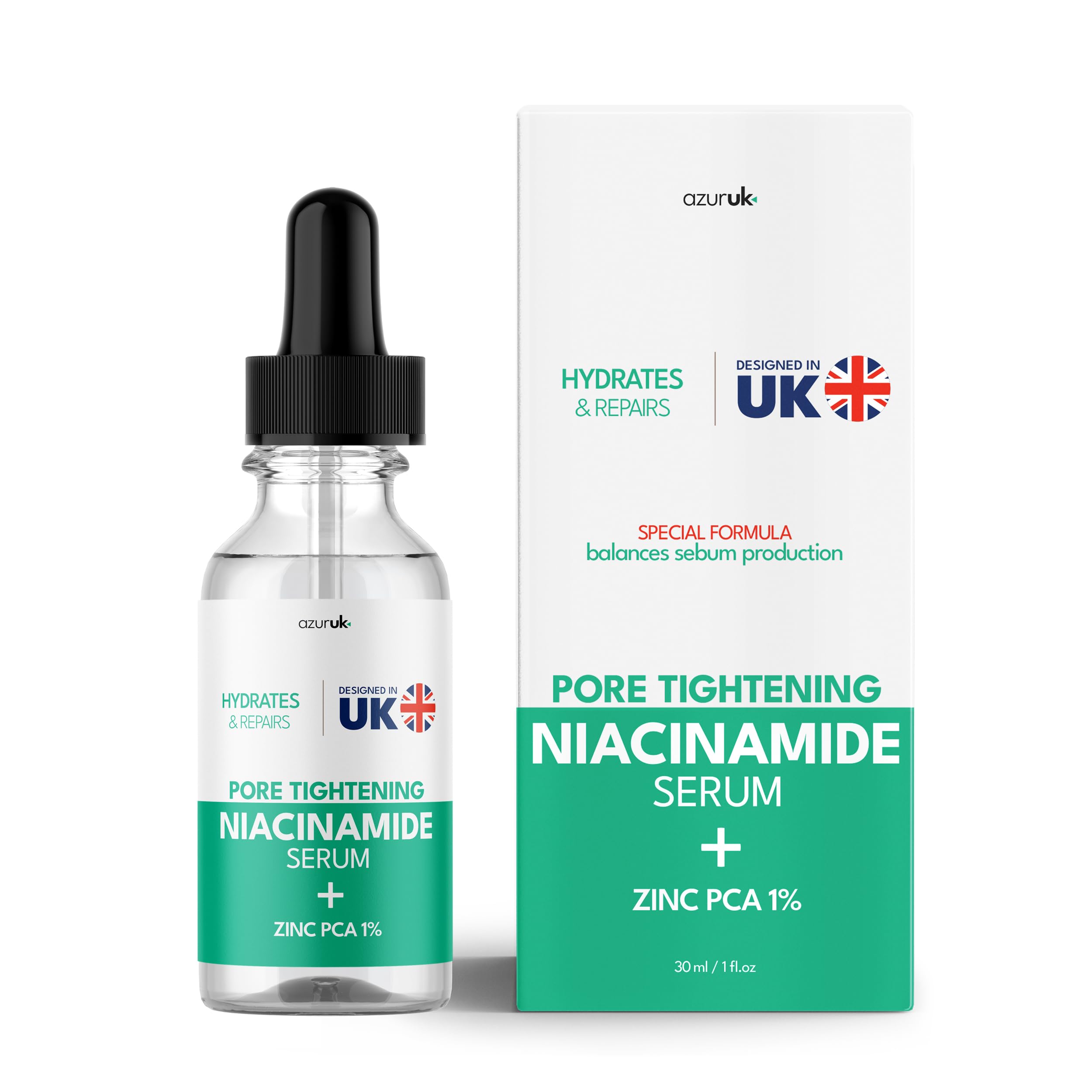 Niacinamide Serum 10% - Pore Tightening Face Serum + Zinc 1% for Glowing Skin - Balances Sebum Production, Hydrates & Repairs (30ml)