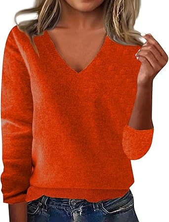 OIOLOYJM Fall Cashmere Sweaters for Women 2025 V Neck Long Sleeve Tops Knitted Pullovers Lightweight Merino Wool Sweater