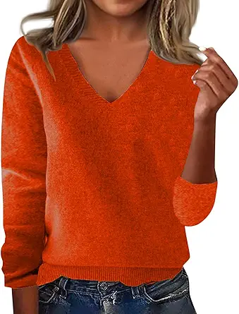 OIOLOYJM Fall Cashmere Sweaters for Women 2025 V Neck Long Sleeve Tops Knitted Pullovers Lightweight Merino Wool Sweater