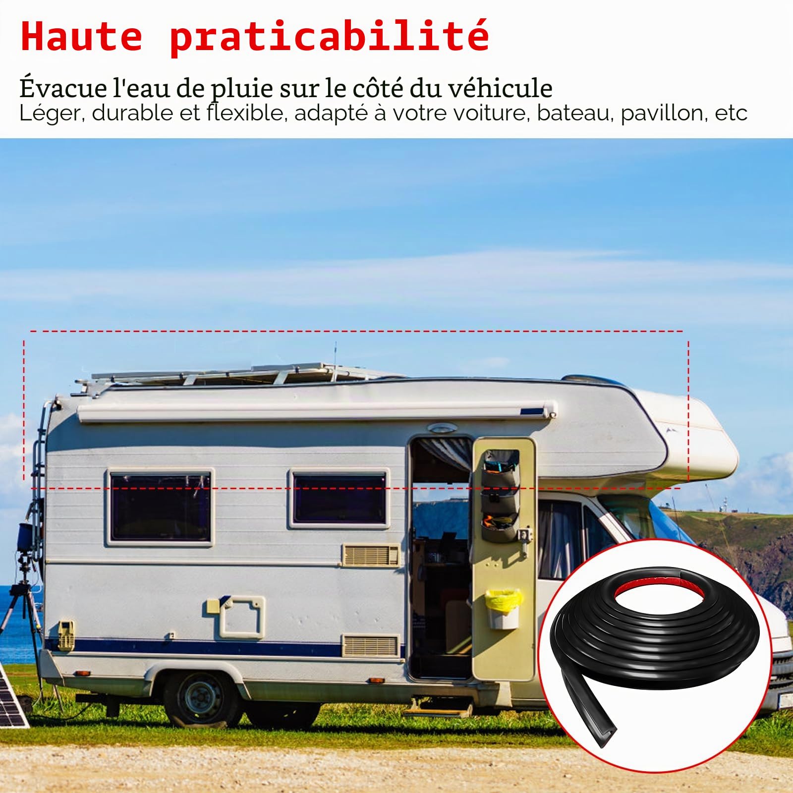 MeYuxg J Shape Gouttière RV,5M Dos Autocollant Bande de Déviation de Pluie de Toit, Gouttière Voiture PVC pour Véhicule Camion Voiture Van Bateau Yacht (Noir)