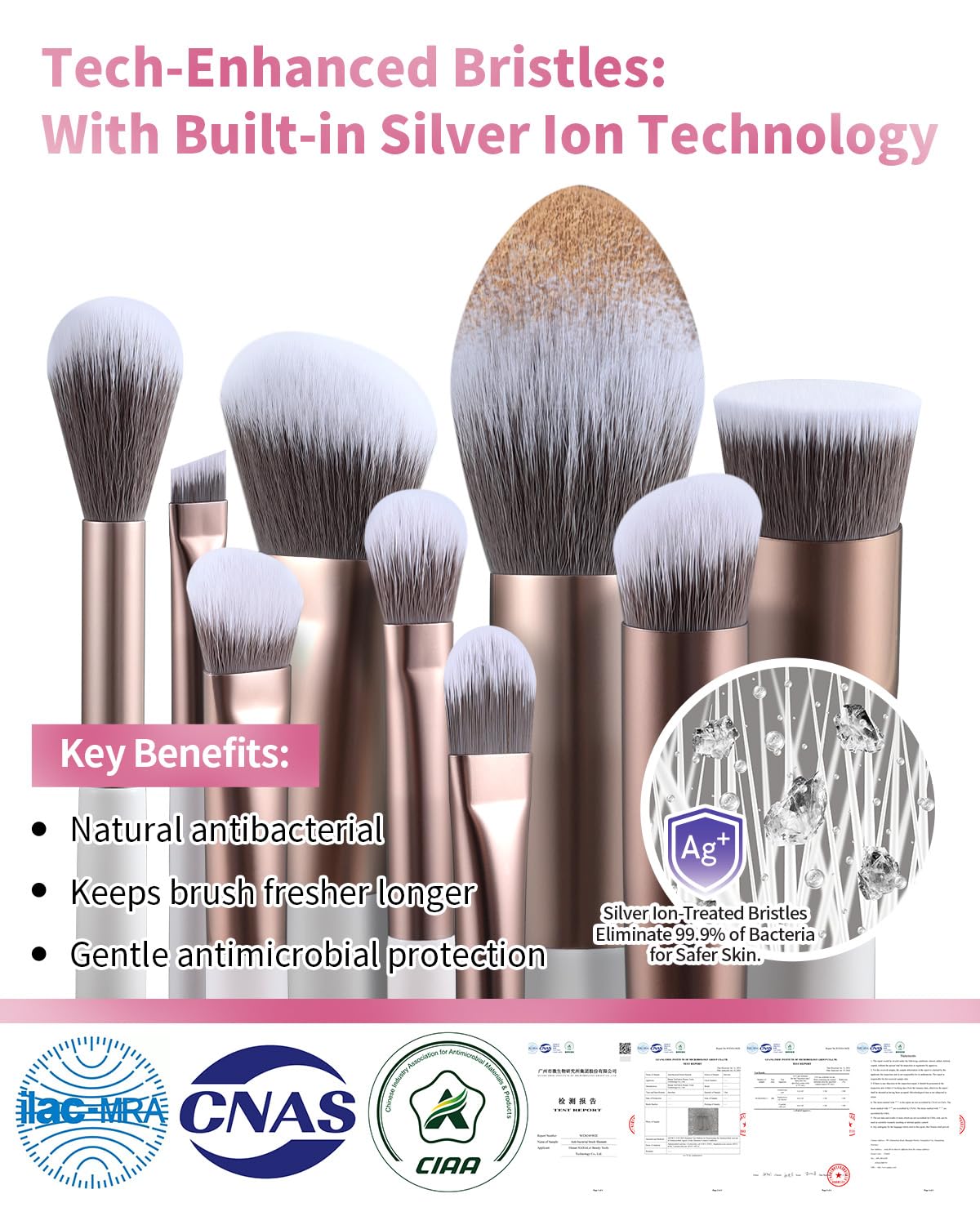 EIGSHOW Makeup Brush Set,15 Piece MUA PRO Series Professional Makeup Brushes with Silver Ion Infused Bristles for Foundation,Powder,Blush,Concealer,Eyeliner-Travel Gift Set(Champagne Gold) - Image 3