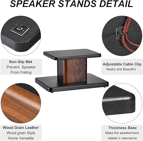 Miniatura 3 de MECCANIXITY Soportes de madera para altavoces, paquete de 2 soportes universales de 5.9 pulgadas (5.9 in) para altavoces ahuecados, audio, escucha